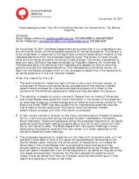 Report: Media Backgrounder: New Environmental Review for Keystone XL Tar Sands Pipeline