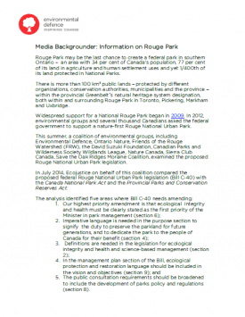 Report: Media Backgrounder: Information on Rouge Park