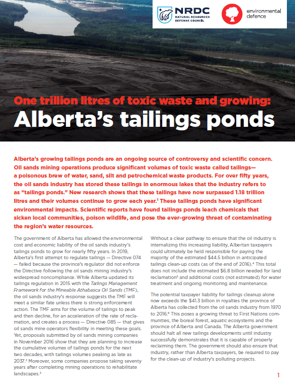 Report: Alberta’s Tailings Ponds