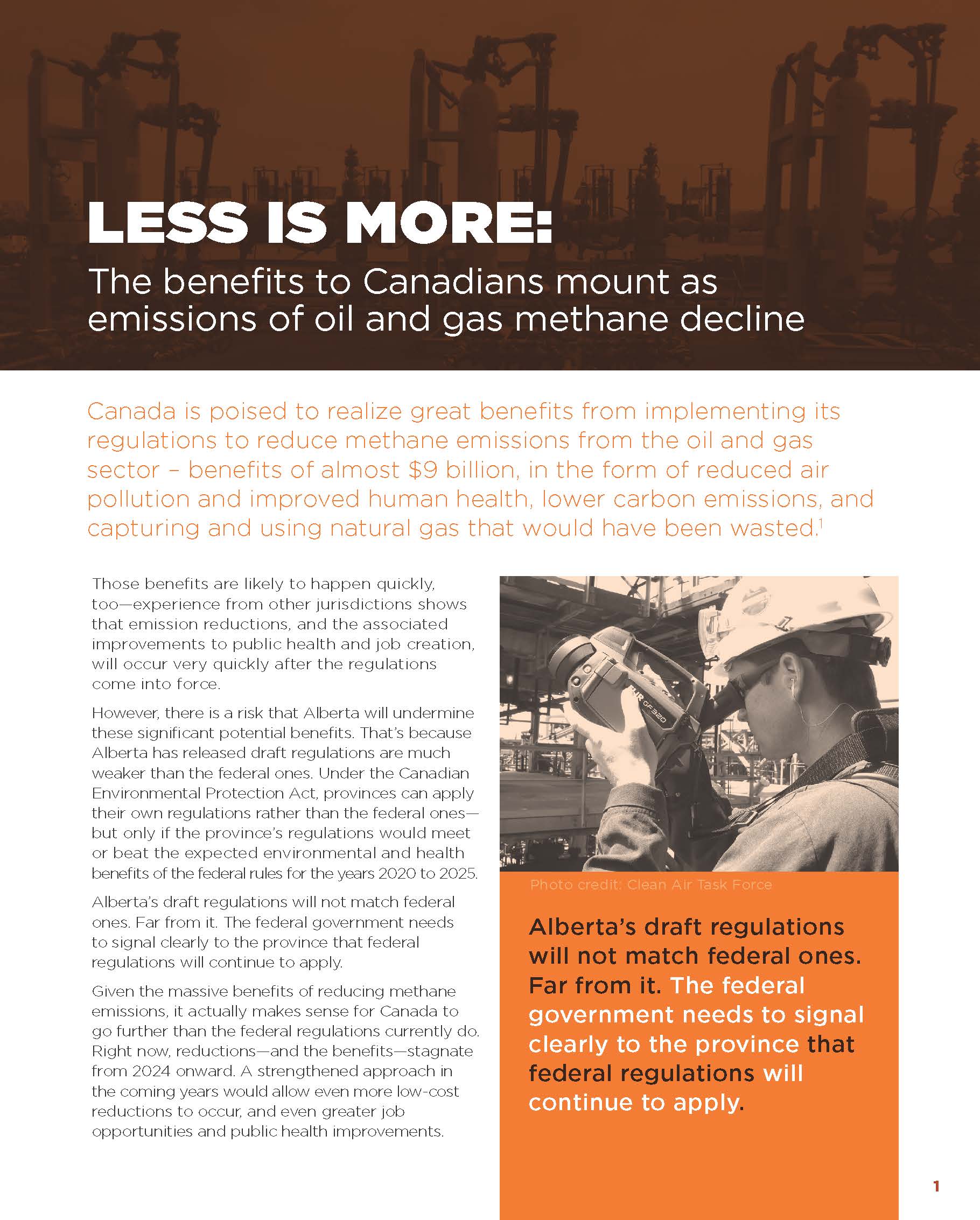 Less is More: The benefits to Canadians mount as emissions of oil and gas methane decline