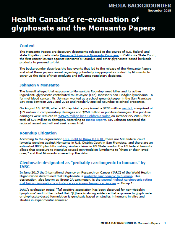 Media Backgrounder: Monsanto Papers