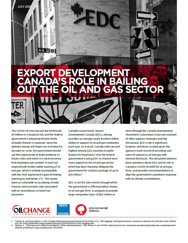 Briefing: Export Development Canada’s role in bailing out the oil and gas sector