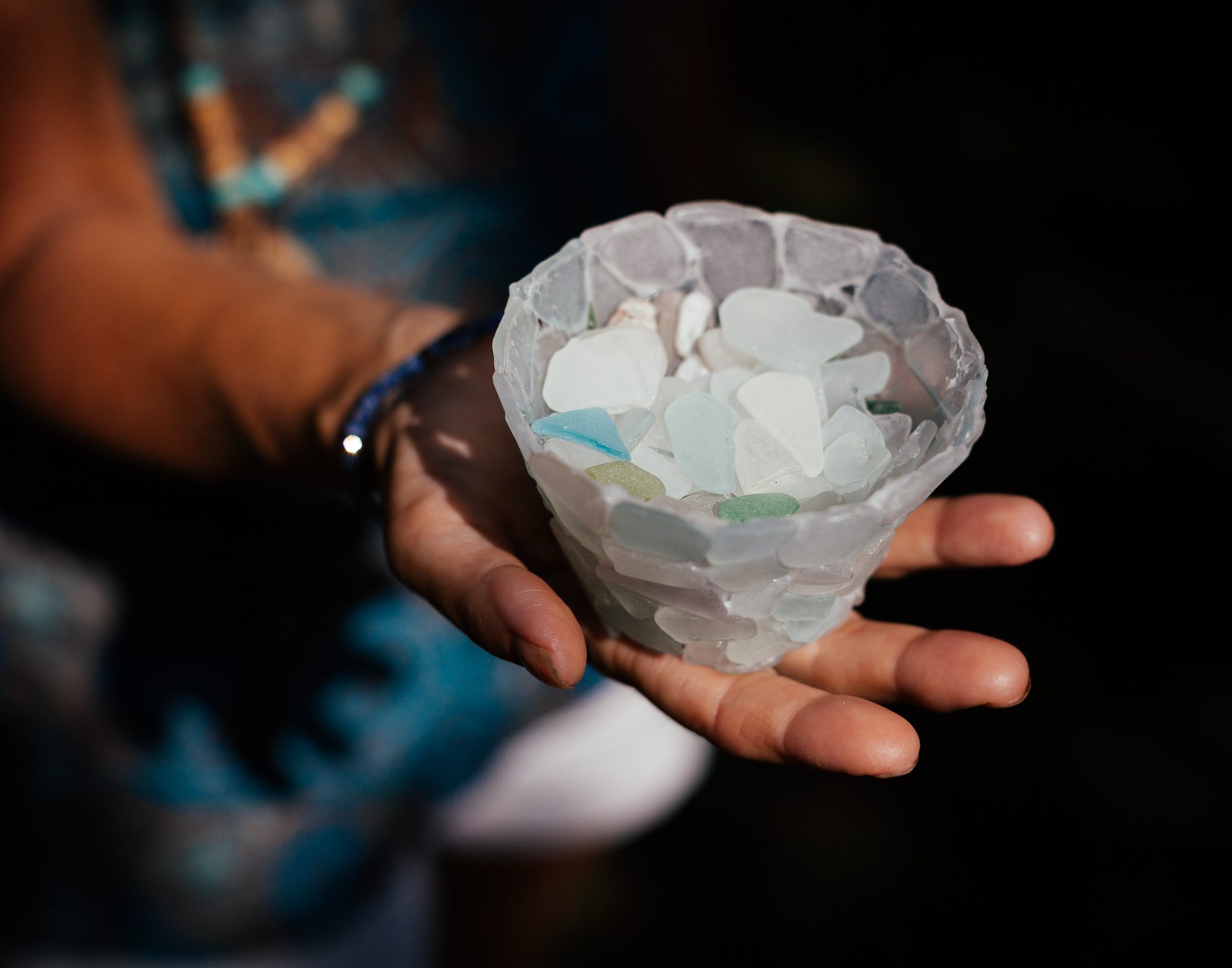 She has turned a lot of her beach glass into decorative dishes.