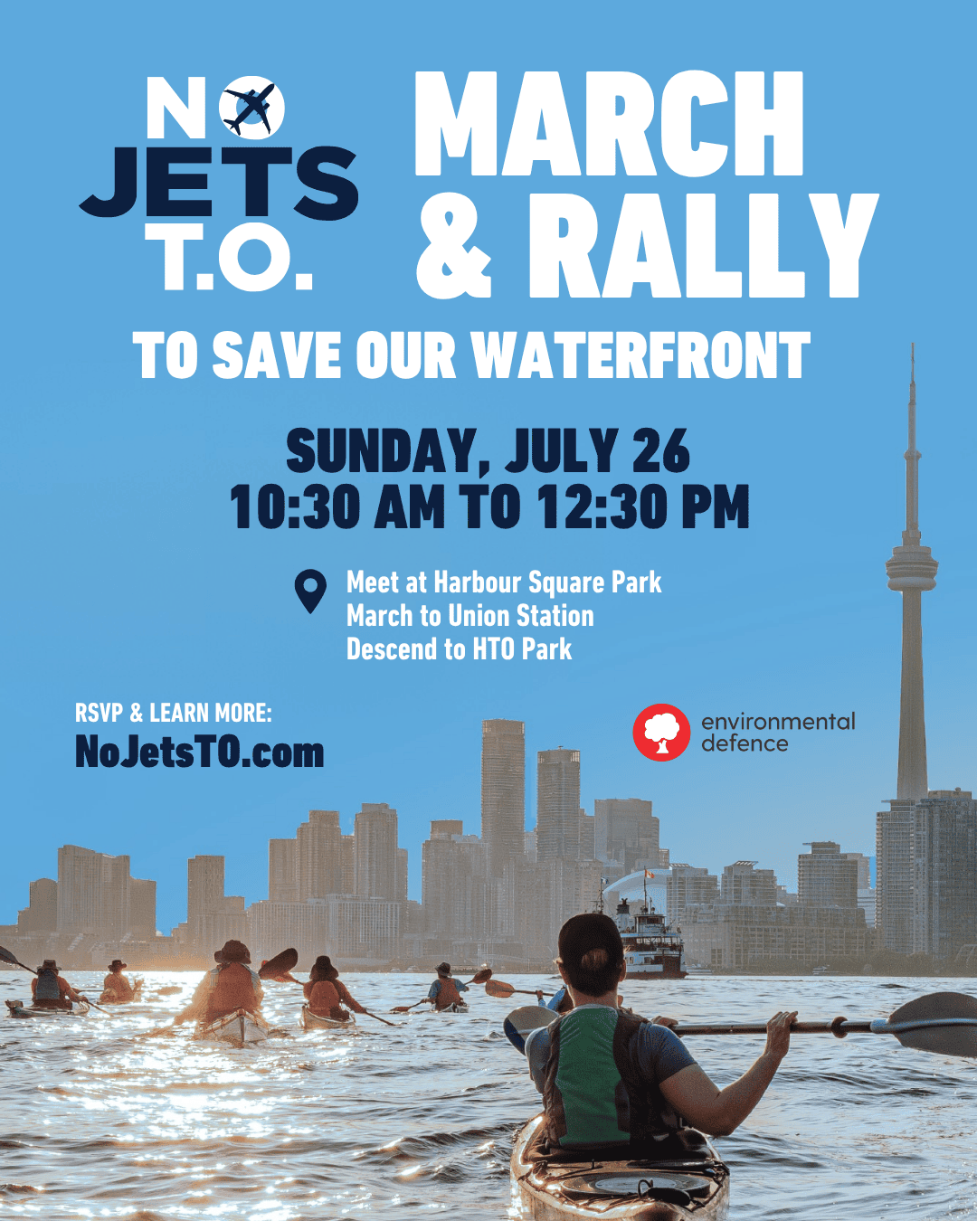 Poster for NoJetsTO March & Rally on July 26