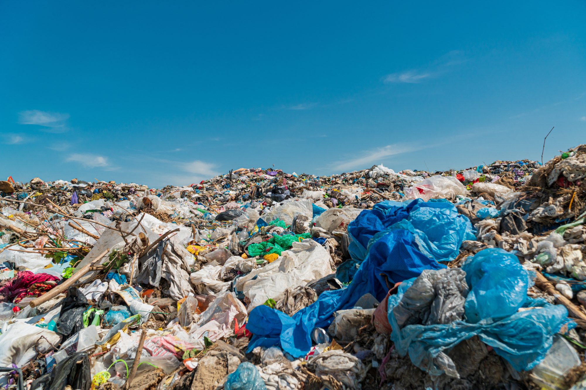 Piles of garbage in a landfill